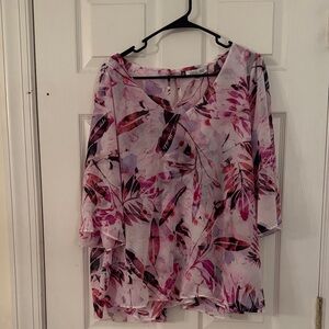 Jennifer Lopez Floral Sheer Blouse in Pink and White